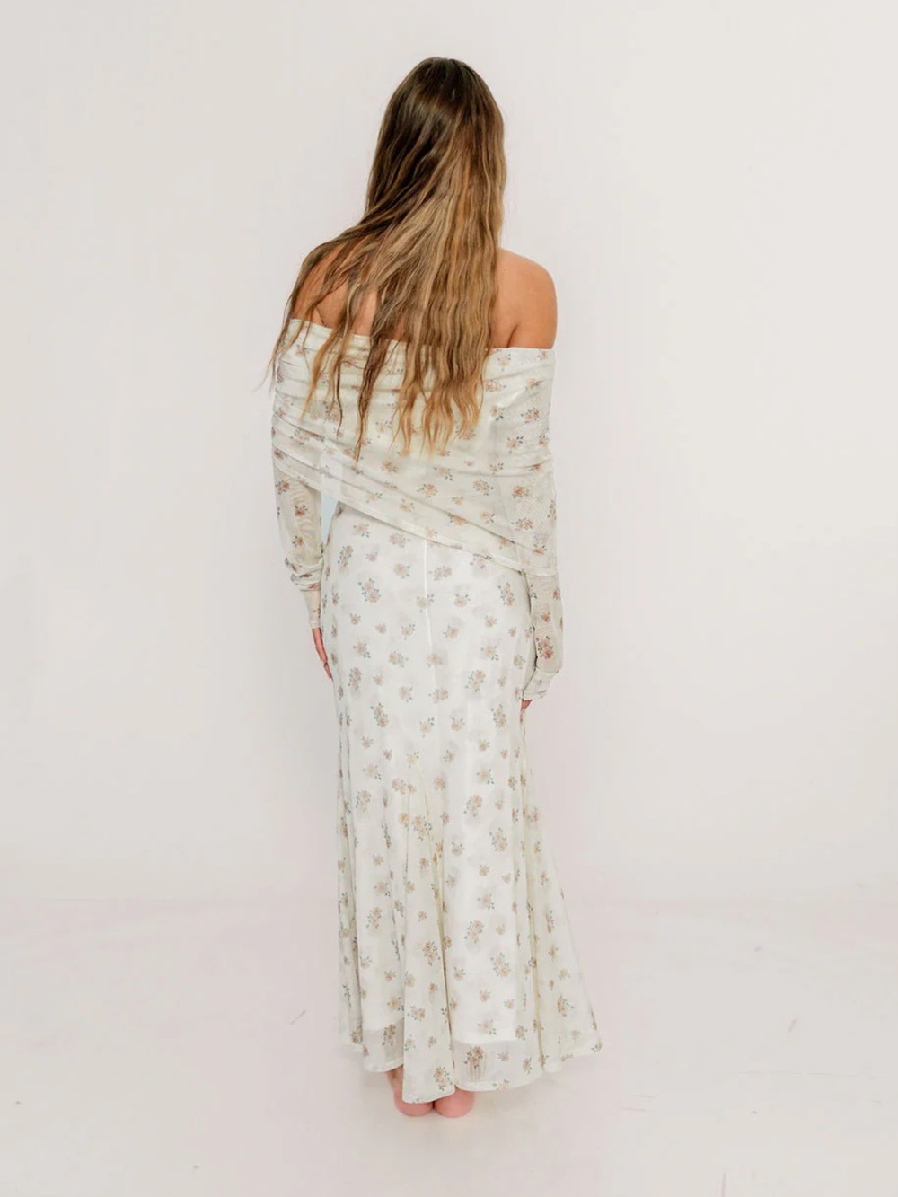 Off-Shoulder Floral Maxi Dress in Ivory - Picture 3 of 5
